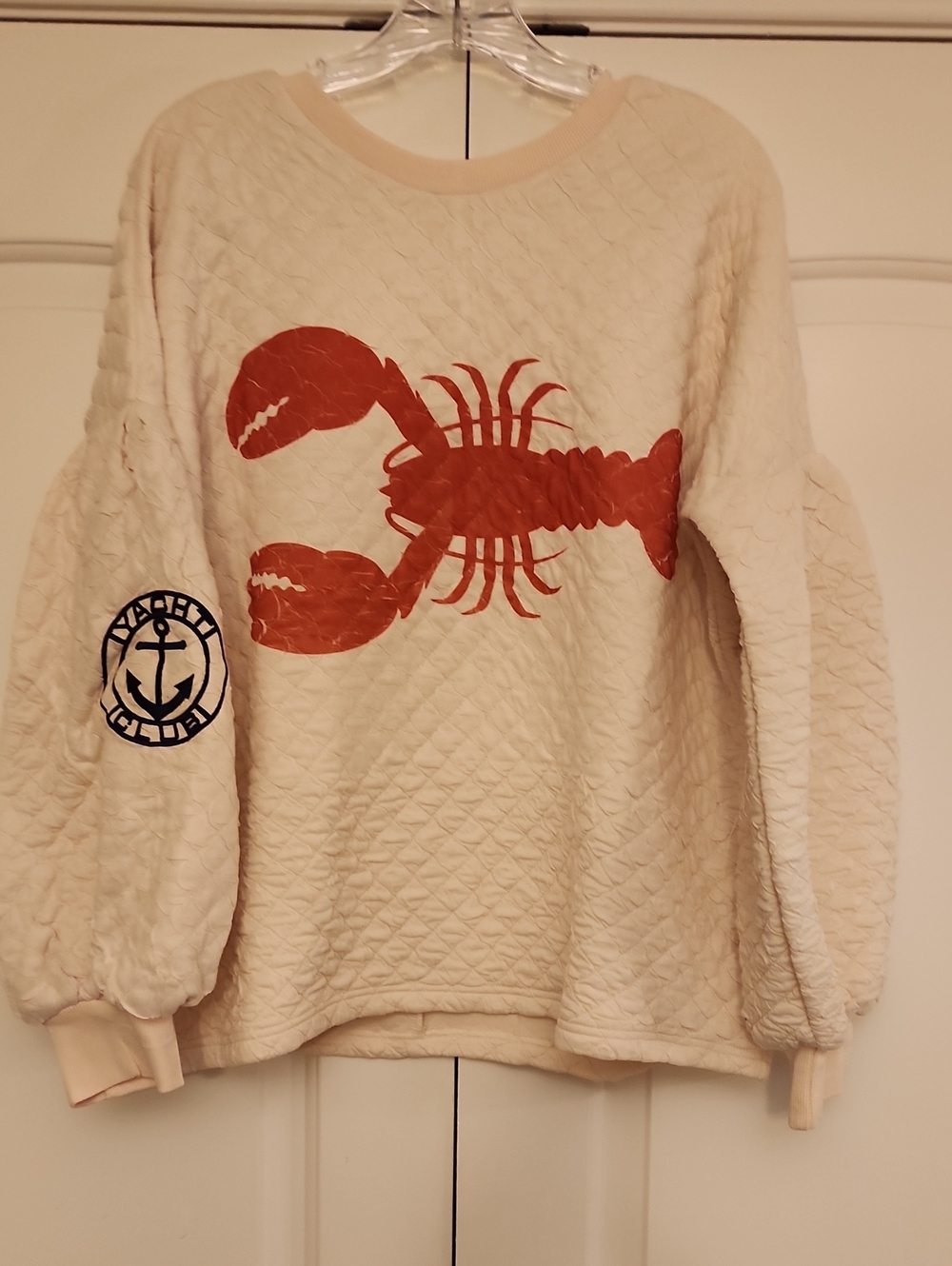 Judith March Cream Quilted Crewneck with Orange Lobster Graphic